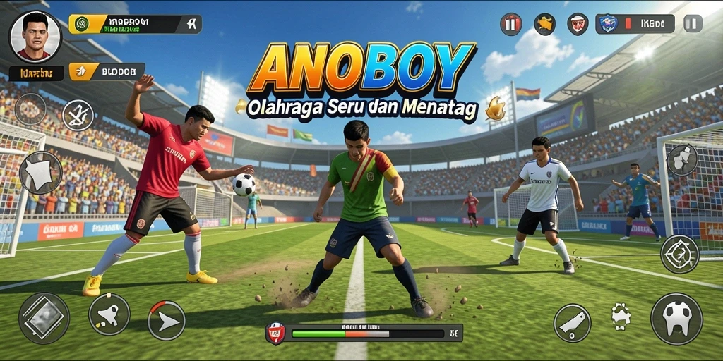 Tampilan gameplay seru dalam ANOBOY dengan berbagai olahraga.