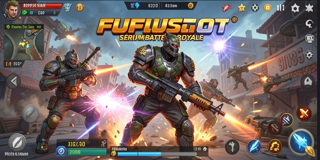 Screenshot gameplay FUFUSLOT dengan aksi pertempuran Battle Royale yang seru.
