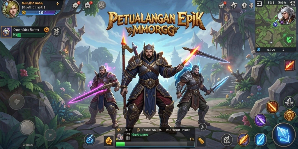 Tampilan gameplay epik dalam HARAPJP, menjelajahi dunia MMORPG.
