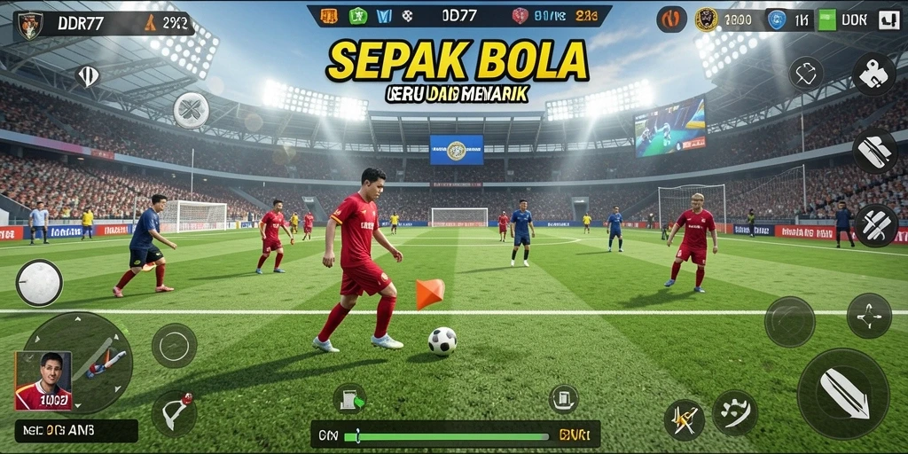 Screenshot utama IDR77 menampilkan aksi sepak bola yang mendebarkan.