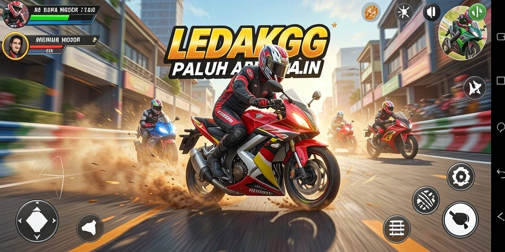 Tampilan gameplay balapan motor yang seru dan mengasyikkan.