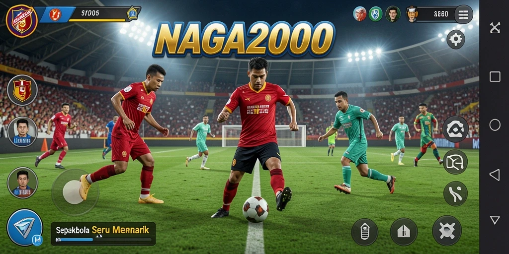 Tampilan gameplay seru dari NAGA2000 dengan aksi sepakbola mendebarkan.