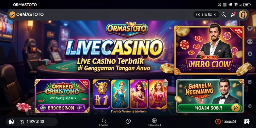 Screenshot gameplay ORMASTOTO menampilkan dealer langsung dan pemain yang berinteraksi.
